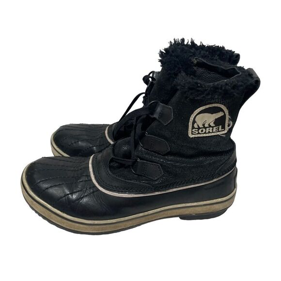 Sorel Black Fur Lined Ankle Winter Boots - Picture 1 of 9